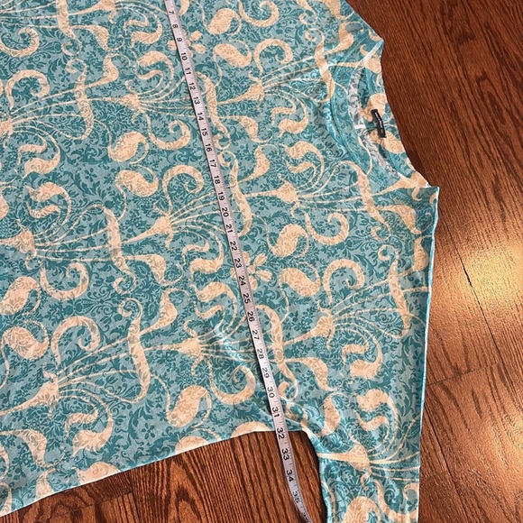 Nally & Millie ONE SIZE turquoise cream patterned top blouse asymmetrical - Picture 5 of 8